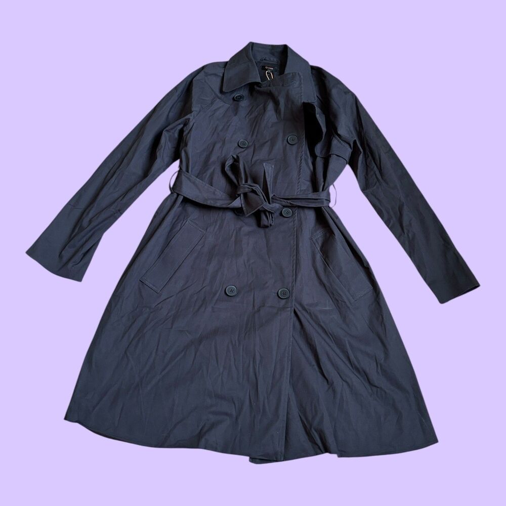 Quince Crepe Trench Coat Women's Large Black Belted Button Front Minimal Outdoor